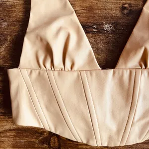 ZARA Tan Faux Leather V Neck Cropped Corset Top thumbnail 6