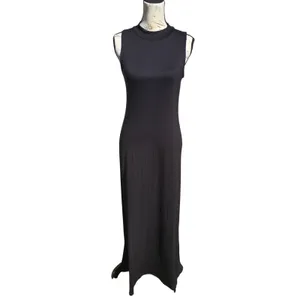 Hearts Black Sleeveless Mock‎ Neck Side Slit Maxi Dress Size Large thumbnail 3