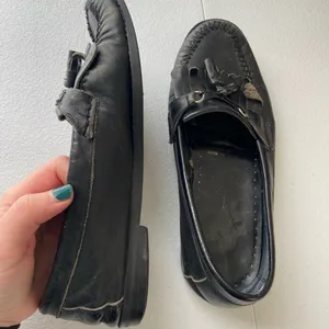 Women’s‎ solid black leather tassel slip on loafers mules boat shoes size 8 thumbnail 4