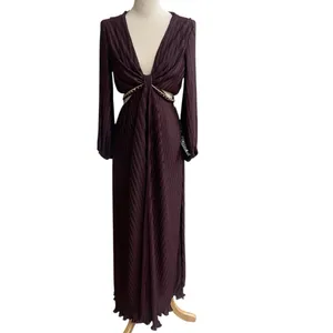 White House | Black Market NWT Sz 0P Burgundy Pleated Cutout‎ Maxi Dress w. Chain Orig Price $250 thumbnail 5
