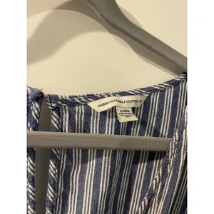 American Eagle Mini Dress Striped Blue White Ruffle Flutter Sleeve Large Coastal thumbnail 4