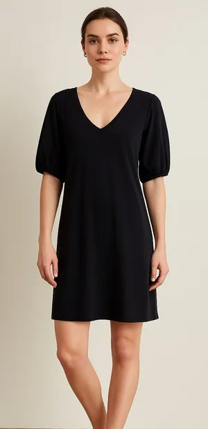 Anthropologie Velvet Puff Sleeve V-Neck Black Cotton Mini Dress Size Small‎ thumbnail 1