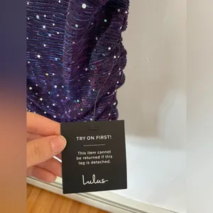 Lulus Flirty Vibes Purple Multi Sparkly Ruched Bodycon Mini Dress NEW size M thumbnail 3