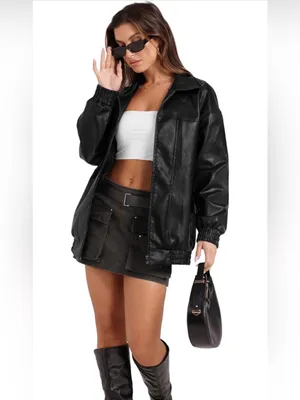 NWT Sampeel Faux Leather Oversized Bomber Jacket in Size Medium thumbnail 2