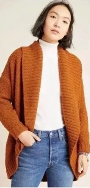 Anthropologie Women’s Small Rust Brown Oversized Open Front Cardigan thumbnail 1