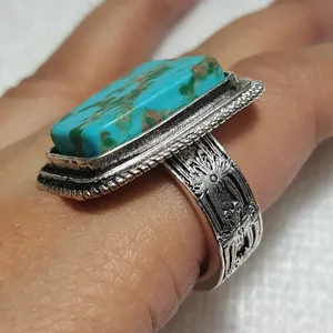 Vintage Tibet Silver Turquoise Ring Ring size - 9 RGN thumbnail 2