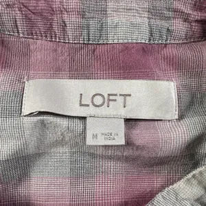 LOFT Women’s Medium Plaid Smocked Peasant Blouse Pink Gray Button Front thumbnail 10