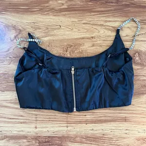 Oh Polly Black Rhinestone Strap Crop Top Zipper Back Evening Clubwear thumbnail 3