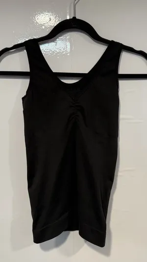 Black V-Neck Tummy Control Ruched Tank Top thumbnail 1