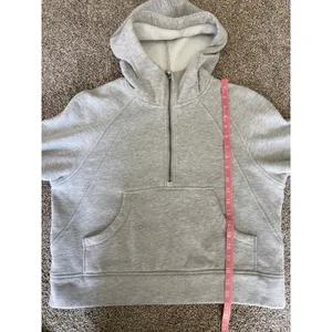 Gray Cropped Half Zip Hoodie Fleece Lined Kangaroo Pocket M thumbnail 5
