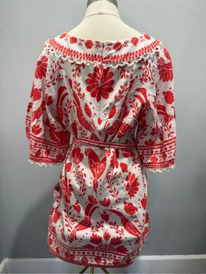 FARM Rio White Mini Dress with Red Floral & Bird Motif thumbnail 5