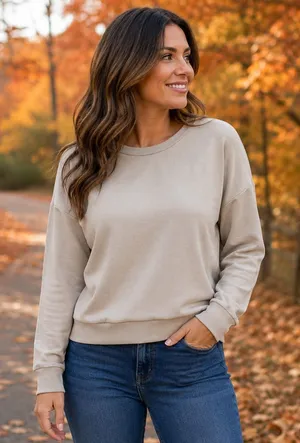NEW Cable & Gauge Studio Size M Tan‎ Crew Neck Long Sleeve Sweatshirt Tan Size M thumbnail 1
