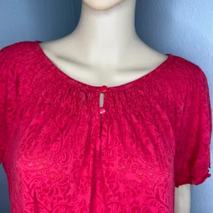 Kim Roger’s Short Sleeve Floral Print Top Blouse Red Size XL thumbnail 4