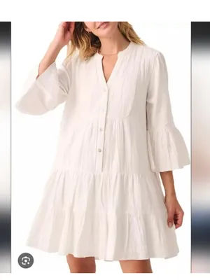 Faherty White Cotton Gauze Tiered Mini Dress thumbnail 3