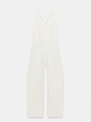 NWT ZARA Bloggers Fave TRF DENIM STRAPPY JUMPSUIT Ecru XXL thumbnail 6
