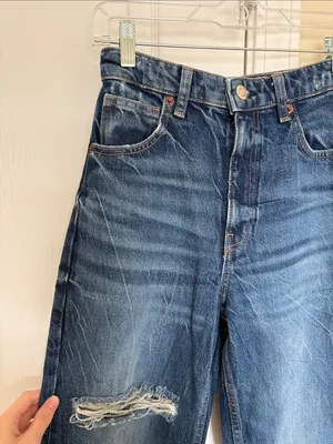 ZARA Wide Leg Distressed Jeans Size 2 dark wash thumbnail 8