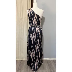 Marciano Los Angeles One Shoulder Maxi Dress Size S Navy Champagne Grecian‎ Slit thumbnail 4