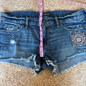 Abercrombie & Fitch Y2K Mini Micro Low Rise Jean Shorts Patchwork Embroidered 27 thumbnail 6