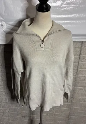 Amazon Light Grey Ribbed Quarter Zip Sweater Ring Pull Small thumbnail 1