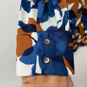 Ann Taylor Factory Women Rusty Orange White Blue Floral Blouse Long Sleeve Sz L thumbnail 8