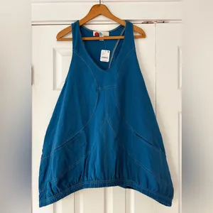 Free People Beach Blue Sleeveless Cory Tunic Pockets Size Small‎ Oversized NWT thumbnail 3