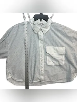 Madewell Women’s Striped Oversized Button-Up Shirt Size L White Blue Cotton thumbnail 8
