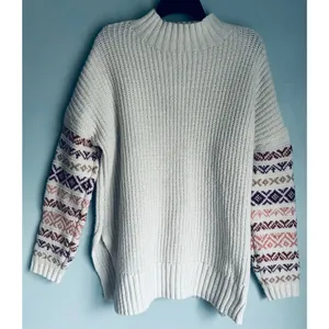 Maurices Sweater White Red Pink XL Cottage Cozy Winter Mock Neck thumbnail 7