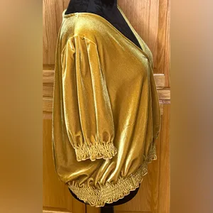 Madewell Velvet Smocked Crossover Wrap-Style Top Blouse in‎ Antique Gold Size XL thumbnail 9