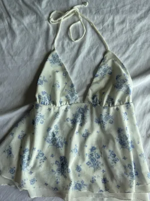 white and blue floral halter tank top thumbnail 1