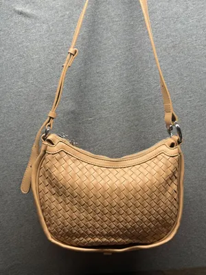 Woven Faux Leather Shoulder Bag Tan Small Hobo Purse Adjustable Strap thumbnail 1