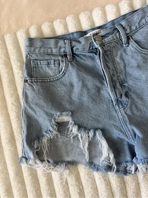 PacSun Light Blue Frayed vintage High-Rise Denim Shorts thumbnail 2