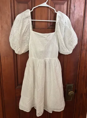 a new day White Eyelet Puff-Sleeve Mini Dress thumbnail 1