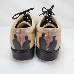 Icon Art Print Leather Oxford Shoes Womens 7.5 Beige‎ Gallery Lace Up USA Made thumbnail 4