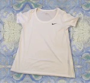 Nike Dri Fit Training Logo Scoop Neck Tee White M thumbnail 1