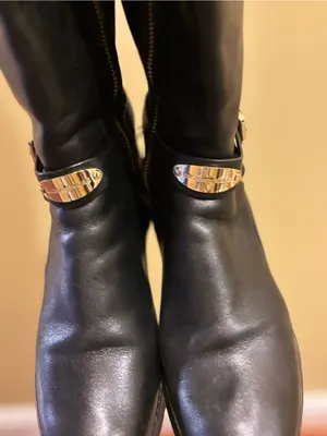 MICHAEL Michael Kors Black Leather Knee-High Boots with Gold Hardware thumbnail 7