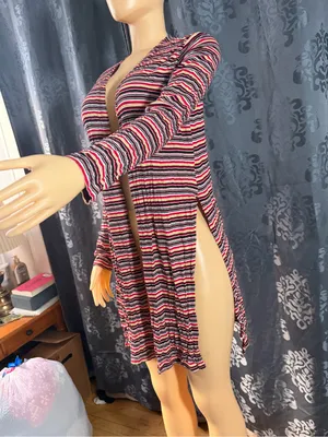 Ambiance Striped Long-Sleeve Open-Front Cardigan - Red & Pink thumbnail 3