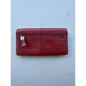 Vintage Fossil Maddox Red Genuine Cowhide Leather Trifold Organizer Wallet thumbnail 2