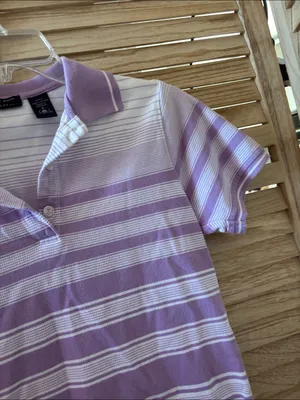 Izod Lavender and White Striped Polo Shirt Small thumbnail 2