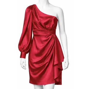 IEENA Mac Duggal SATIN ONE SLEEVED COCKTAIL DRESS Raspberry Size 6 thumbnail 2