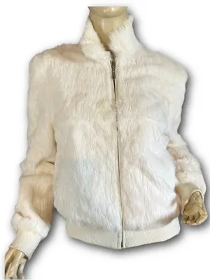Vintage 1990'S Wilsons Leather Maxima White Rabbit Fur Bomber Jacket (M) thumbnail 2