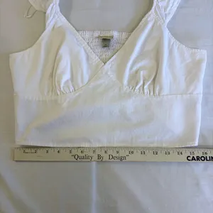 A New Day White Ruffle Cottagecore Romantic Crop Top XL Cotton‎ Rayon V-Neck thumbnail 9