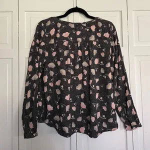 Loft black and floral long sleeve blouse size small thumbnail 4