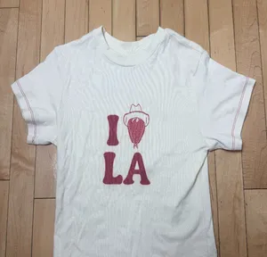 Fruit Face Boutique I Heart LA Strawberry Cowboy Graphic Tee T Shirt Size Small thumbnail 1