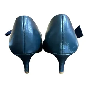 Tory Burch Blue Leather Pointed Toe Kitten Heel with Bow Detailing thumbnail 5