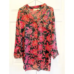 VS victorias Secret Gold Label Vintage Floral Button Down LS‎ Sleep Shirt SZ M thumbnail 2