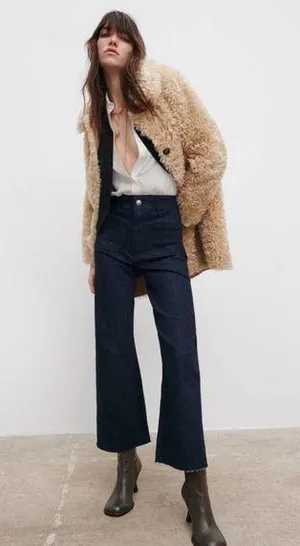 Zara Faux Fur Long Teddy Sherpa Jacket Coat Natural Beige Size Small 8490/241 thumbnail 1