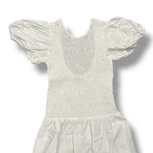Ganni Smocked Poplin Midi‎ Dress in White Organic Cotton thumbnail 7
