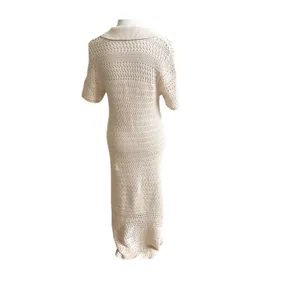 Loft Beach Maxi Dress LP Tan Crochet Open Knit Short Sleeve Cover Up Outdoor thumbnail 4