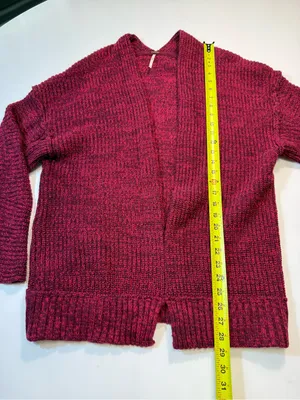 Free People Wine Red Open-Front Chunky Knit Cardigan thumbnail 3