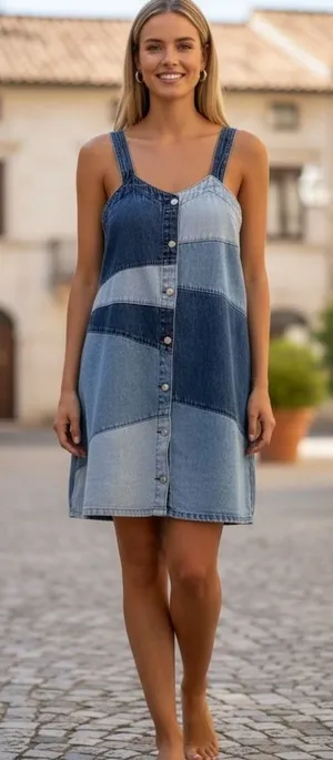 GAP‎ Patchwork Denim Mini Dress Women's XS Blue Casual thumbnail 1